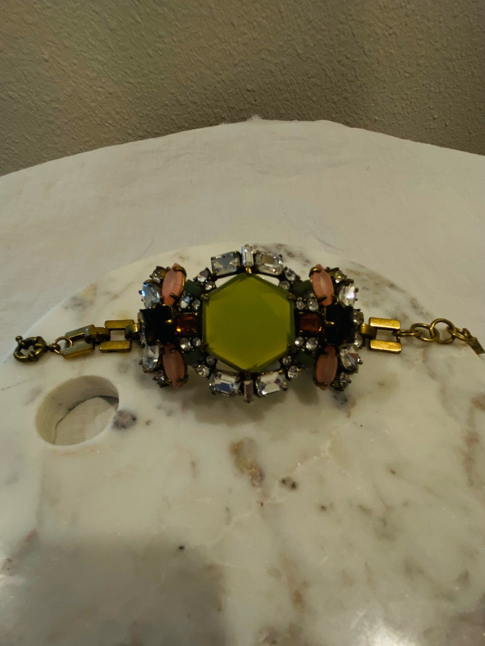 Gold-Tone Bracelet with Lime Green Center and Pink Accents